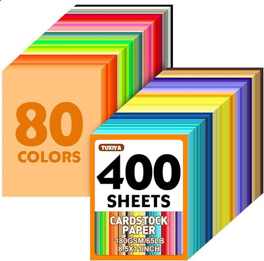 400 Sheets 8.5" X 11" Colored Cardstock, 80 Assorted Colors 180 GSM/65 LB Construction Paper Card Stock Printer Paper for Printing, Card Making, DIY Crafts, Kids School Supplies,Party Decorations