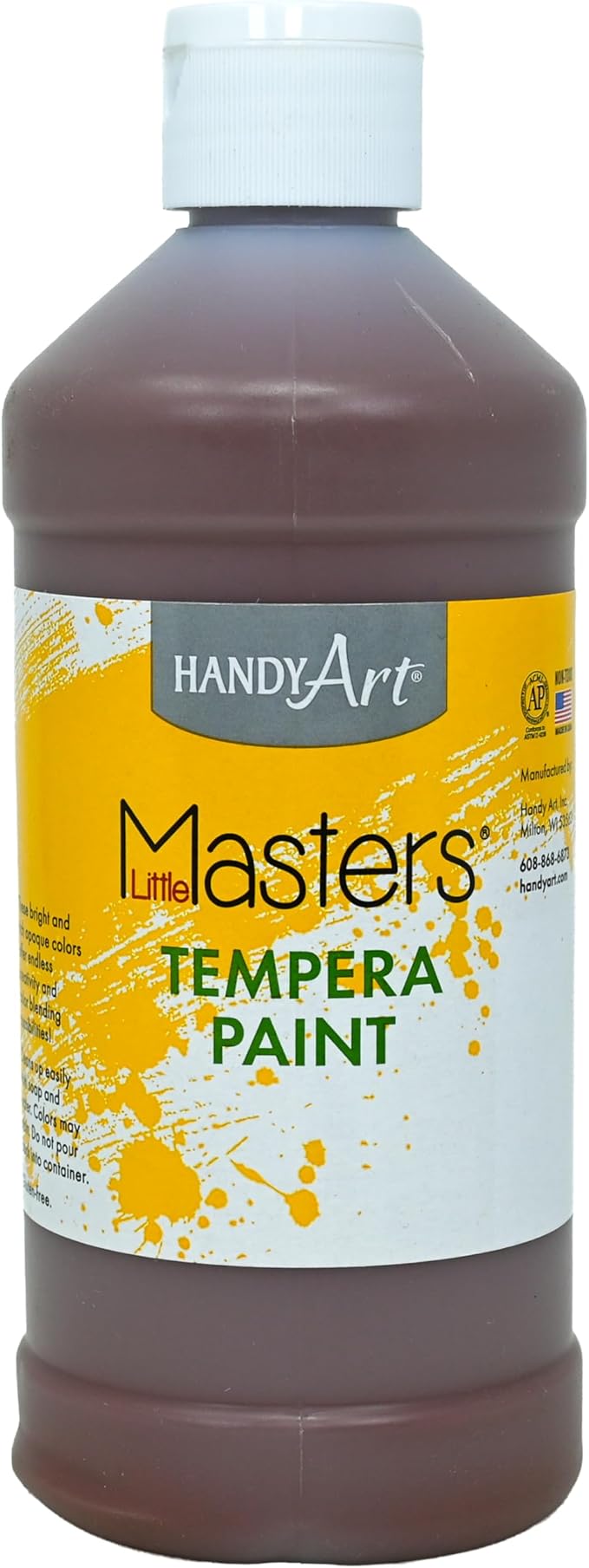 Handy Art Little Masters Tempera Paint, Brown, 16 oz Bottle, Bright & Mixable, High Opacity, Washable Colors for Classroom, Students, Kids, Young Artists, Safe & Non-Toxic, Made in USA