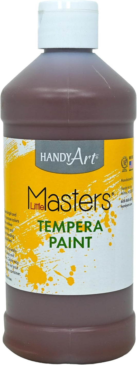 Handy Art Little Masters Tempera Paint, Brown, 16 oz Bottle, Bright & Mixable, High Opacity, Washable Colors for Classroom, Students, Kids, Young Artists, Safe & Non-Toxic, Made in USA