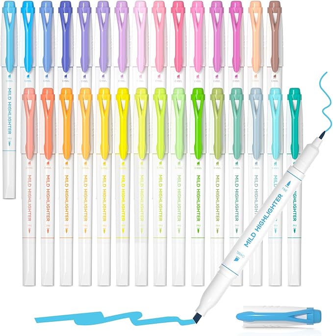 Shuttle Art 30 Colors Highlighters, Pastel Highlighter Pens Assorted Colors, Dual Tip Mild Color Markers, Perfect for Adults Teachers Students Underlining, Highlighting for Home School Office