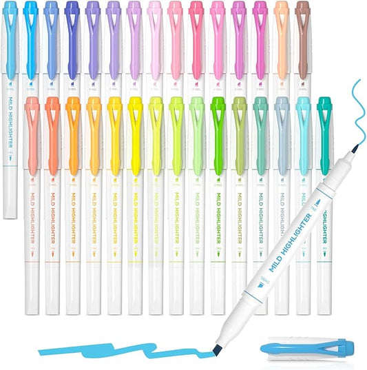 Shuttle Art 30 Colors Highlighters, Pastel Highlighter Pens Assorted Colors, Dual Tip Mild Color Markers, Perfect for Adults Teachers Students Underlining, Highlighting for Home School Office