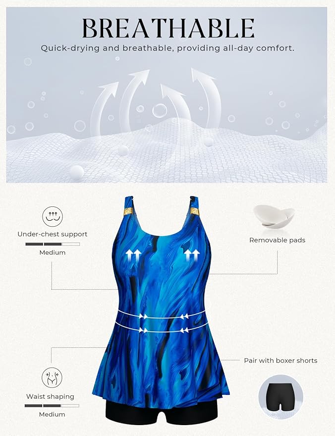 Hanna Nikole Womens Tankini Swimsuits 2 Piece Bathing Suit Flowy Ruffle Tankini Tops with Swim Shorts