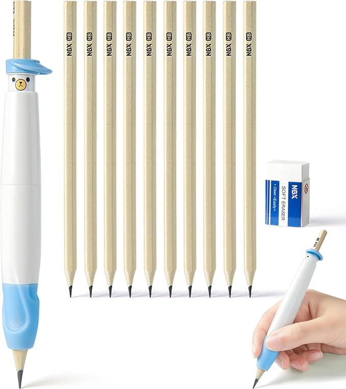 Pencil Grips for Kids Handwriting, Pencil Grippers, Writing Posture Correction for Toddler/Preschool, Homeschool Education, can Serve as Mechanical Pencil & Pencil Extender (1 Pack,Blue)