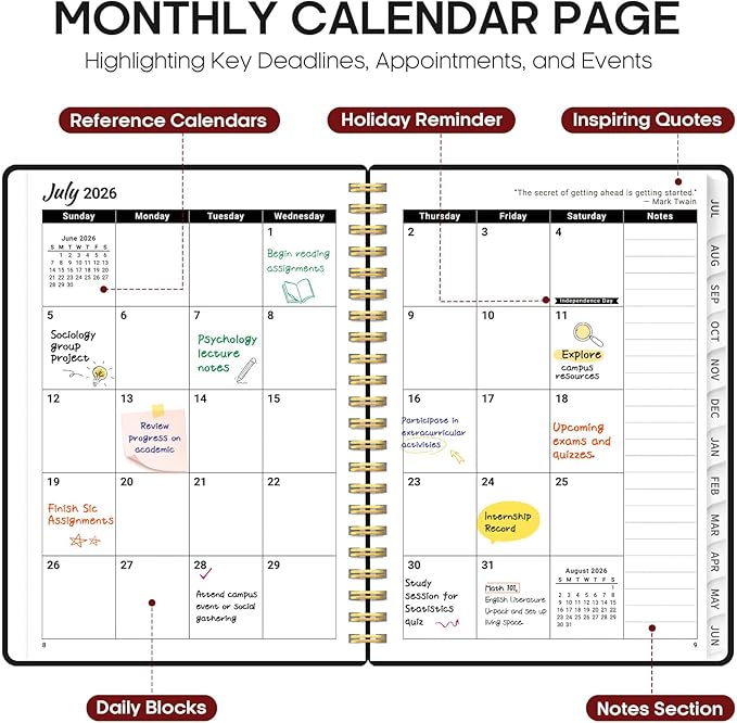 Planner 2026-2027, 6.3" x 8.5" Weekly and Monthly Academic Year Planner Calendar, July 2026 - June 2027, Hardcover Large School Planning Agenda With Tabs, Perfect for School & Office Supplies, A5, Black