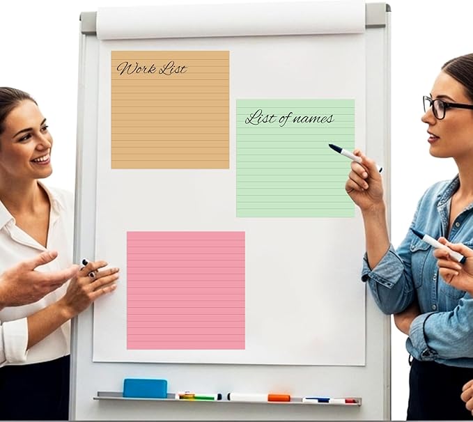 Qeeenar 8 Pads Big Sticky Notes 11 x 11 Inch Lined Jumbo Large Sticky Notes for Wall,Giant Strong Power Memo Square Post for Office, 25 Sheets/Pad (Stripe,Boho Color,8 Pcs)