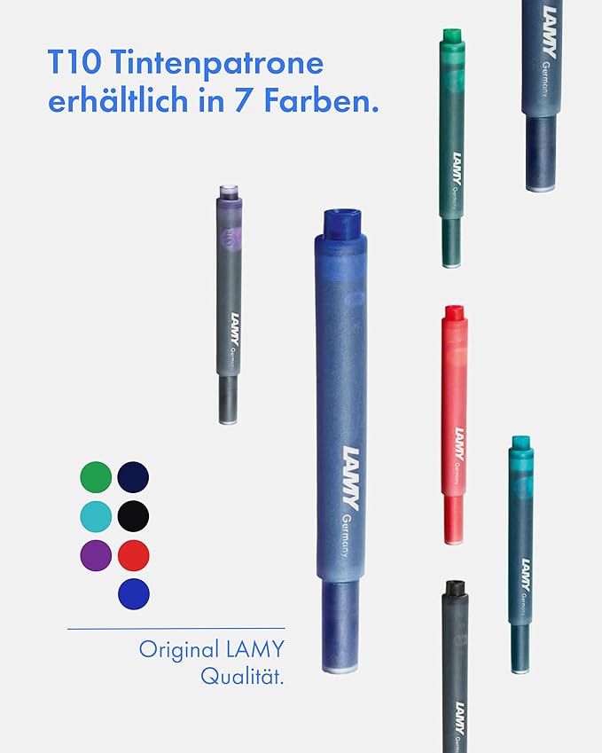 LAMY T10 Set of 4 erasable Ink cartridges with Large Ink Capacity - Suitable for All Lamy Fountain Pen Models - Contents 1.25 ml per Cartridge - 5 Pieces per Pack - Ink Color Blue