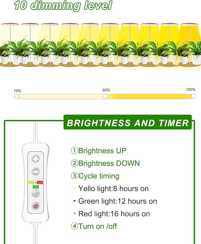 Plant Grow Light for Indoor Plant,Bamboo Mini LED Grow Light Garden,Height Adjustable,Automatic Timer with 8/12/16 Hours，2 Pack