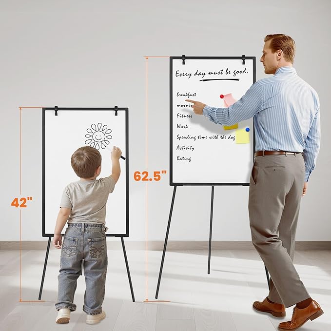 OLIXIS 36" x 24" Magnetic White Board with Stand, Standing Dry Erase Board, Whiteboard with 1 Dry Eraser & 2 Multicolor Markers & 4 Magnetic Pins, Aluminium Frame for Home, School, Office, Black