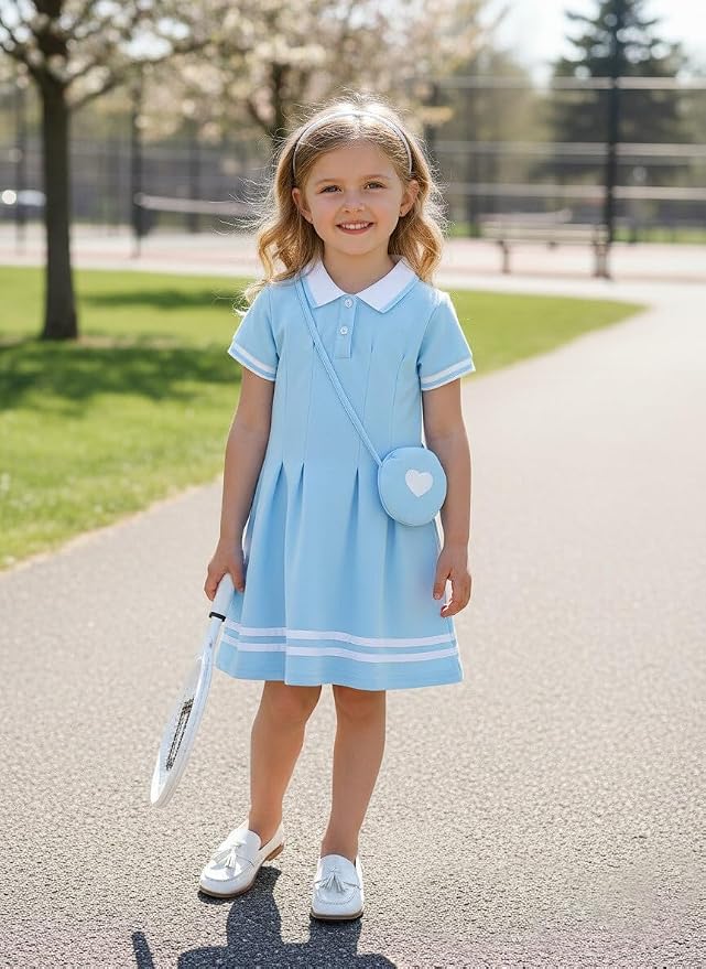 Renotemy Infant Baby Girl Dress Toddler Girls Summer Clothes School Outfits Cotton Short Sleeve Polo Dresses with Bag 12M-5T