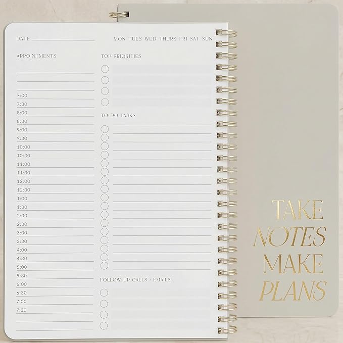Beautiful Daily Planner And Notebook With Hourly Schedule - Aesthetic Spiral To do List Notepad to Easily Organize Your Work Tasks And Appointments - The Perfect Office Supplies For Women
