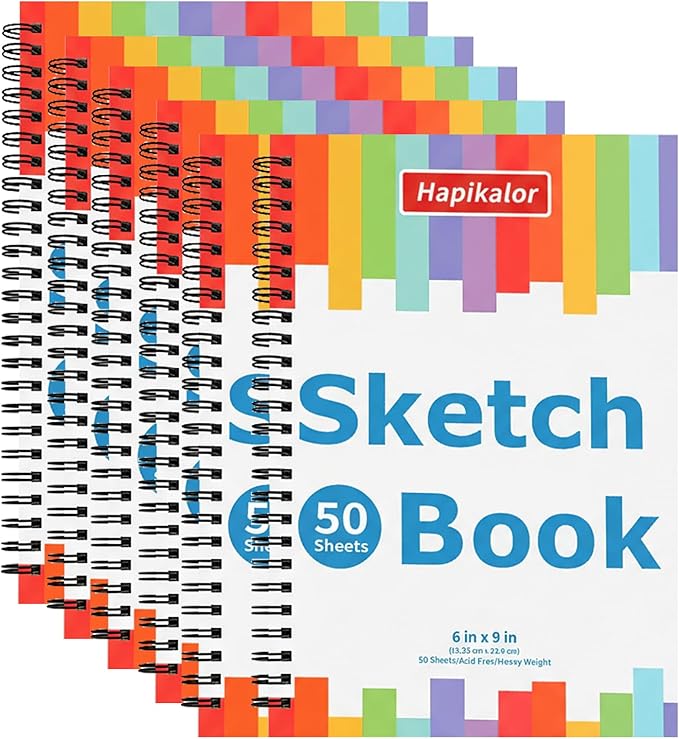 6" x 9" Sketch Book, Spiral Bound Sketch Pad, 50 Sheets 68lb/100gsm Acid-Free Drawing Paper, Art Sketchbook, Drawing Pad for Kids Artists Beginners Professional, Art Supplies for Adults, 6 Pack