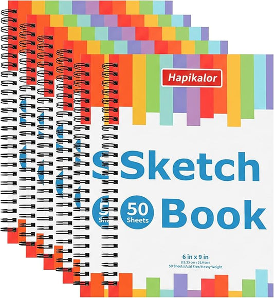 6" x 9" Sketch Book, Spiral Bound Sketch Pad, 50 Sheets 68lb/100gsm Acid-Free Drawing Paper, Art Sketchbook, Drawing Pad for Kids Artists Beginners Professional, Art Supplies for Adults, 6 Pack