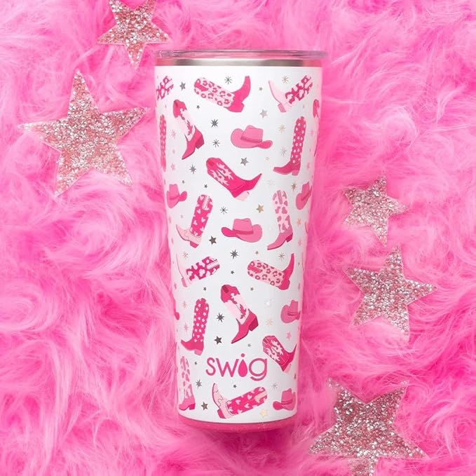 Swig Life 32oz Insulated Tumbler, Travel Coffee Tumbler with Lid, Cup Holder Friendly Travel Coffee Mug, Stainless Steel with Lid (Let's Go Girls)