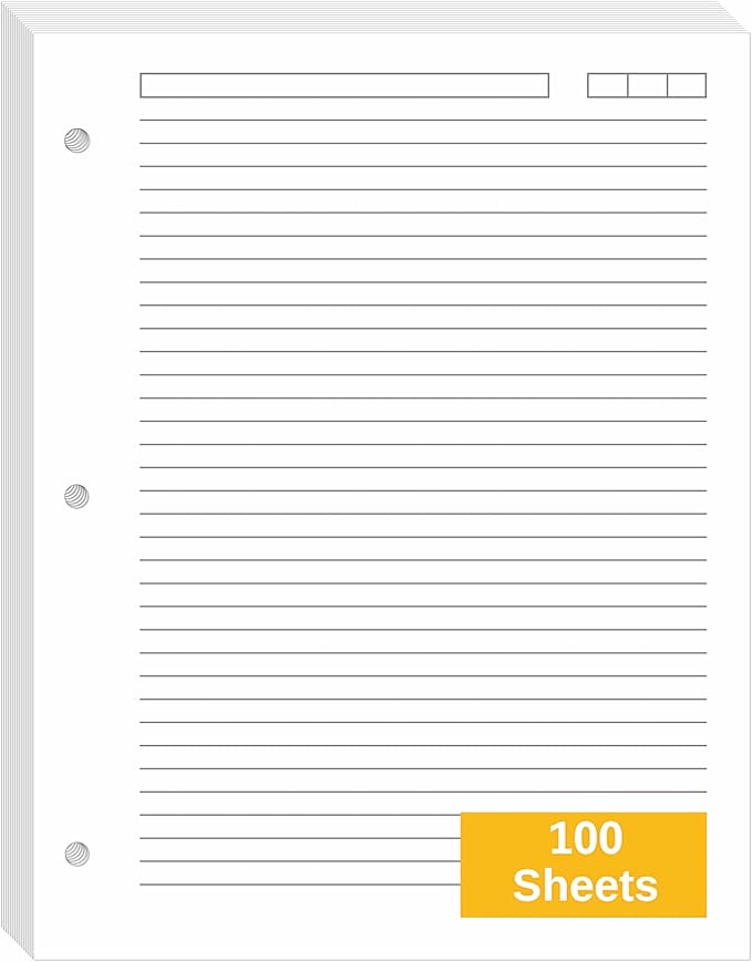 Premium College Ruled Loose Leaf Paper – 100 GSM, 100 Sheets (200 Pages), 8.5" x 11", 3-Hole Punched, Acid-Free, Fits 3-Ring Binders – Ideal for Students, School & Office