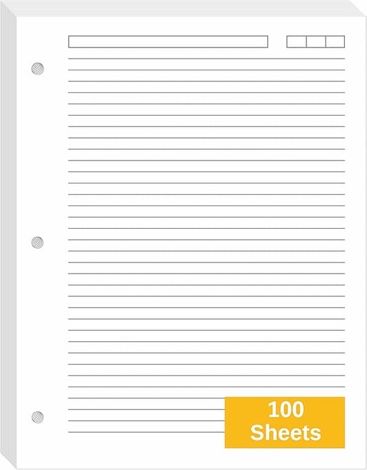 Premium College Ruled Loose Leaf Paper – 100 GSM, 100 Sheets (200 Pages), 8.5" x 11", 3-Hole Punched, Acid-Free, Fits 3-Ring Binders – Ideal for Students, School & Office