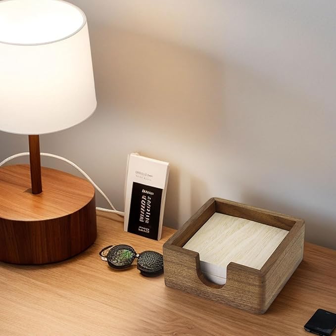 MultiBey Black Walnut Sticky Note Holder - Handcrafted Solid Wood Note Dispenser with Sheets, U-Shaped Easy Access Design & Non-Slip Base for Minimalist Office Desk Decor (3x3 inch)