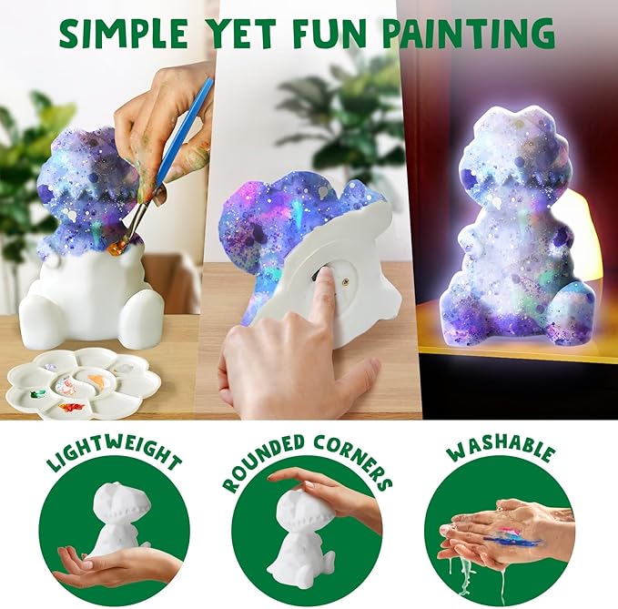 Goody King Paint Your Own Dinosaur Lamp Kit, DIY Night Light, Arts & Crafts for Teens Girls Boys, Painting Kit for Kids Age 8-12, Room Decorations, Dinosaur Birthday Gifts for Kids Ages 3 4 5 6 7 8+