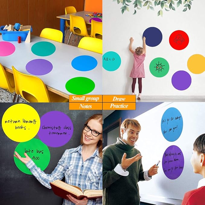 Colorful Dry Erase Dots Circles Whiteboard Marker Removable Stickers Spots Wall Decals for School Classroom Teachers Students Table & Desk Green, 8 Pack