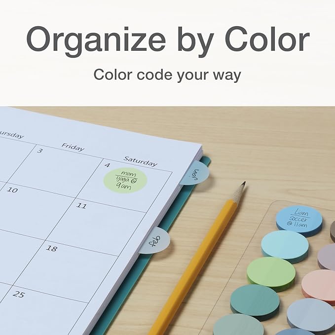Redi-Tag Transparent Sticky Notes, 12 Pads Per Pack, Circle Sticky Notes, Round Adhesive Notes, Small Sticky Tabs for Organizing, 1 inch Diameter, 12 Calming Colors (1016718)