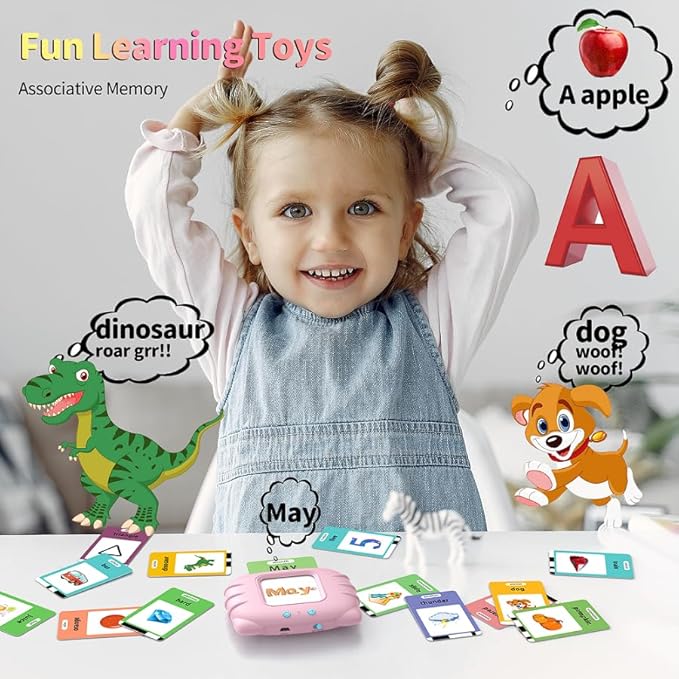 Eaever Educational Learning Toys - 520 Sight Words Talking Flash Cards, Autism Sensory Toys, Pocket Speech for Toddlers, Valentine's Day Present Birthday Gift for 1 2 3 4 5 6 Year-Old Girls, Pink