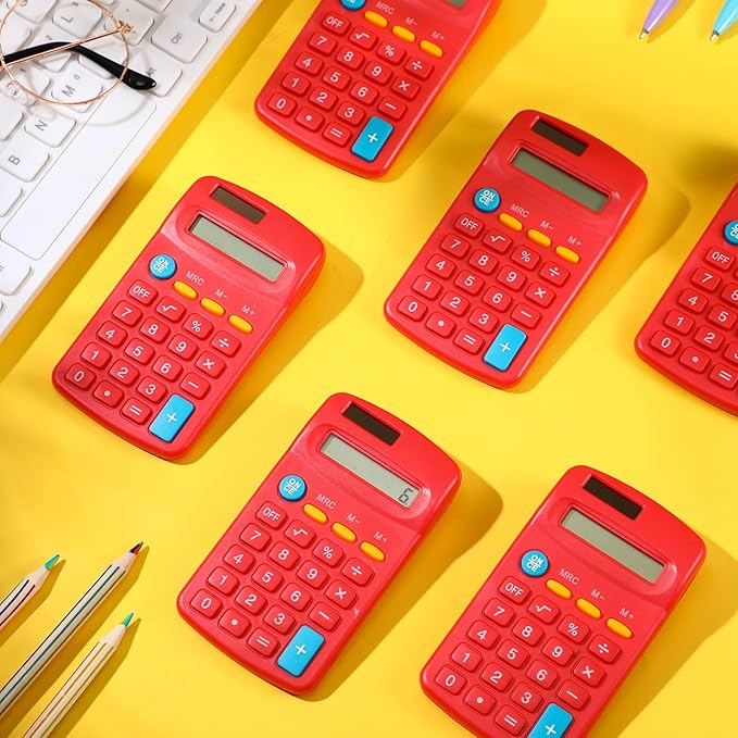 Copkim 24 Pack Student Mini Calculator for Classroom, 8-Digit Display Dual Powered Handheld Math Tools for Teachers, School Supplies and Classroom Rewards, Compact Design(Red)
