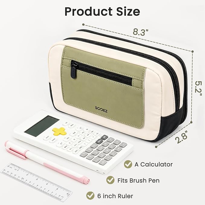 Sooez Pencil Case, Pencil Pouch Large Capacity, Pen Bag Storage Organizer | Clean Two-Tone Design, Multiple Compartments, Versatile Storage, Smooth Durable Zippers, Water-Resistant Fabric, Stable Base