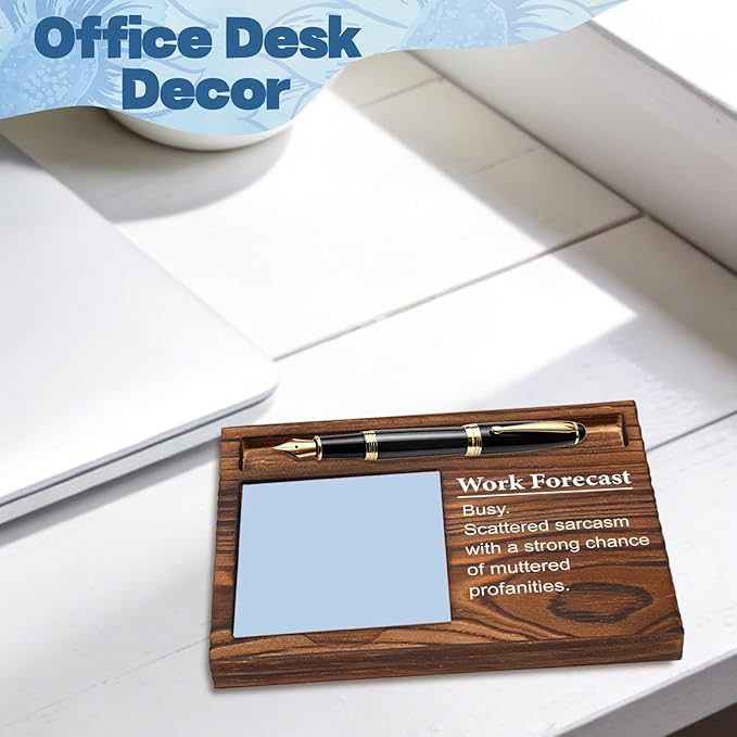 FOUGSTA Funny Office Gifts for Women, Gag Office Gifts for Women, Decor Present for Friend,Wooden Notepad Pen Holder With Funny Quotes,16.5 x 12 x 1.5 cm,XXN10