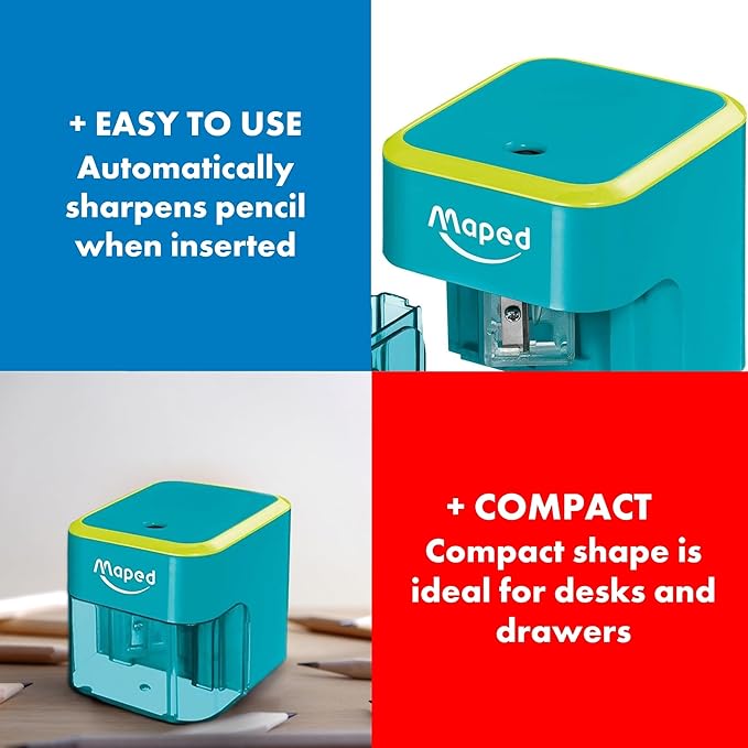 Maped Helix - Compact Battery-Powered Pencil Sharpener - Easy Sharpening - Versatile & Portable - Top Mounted Sharpening Hole