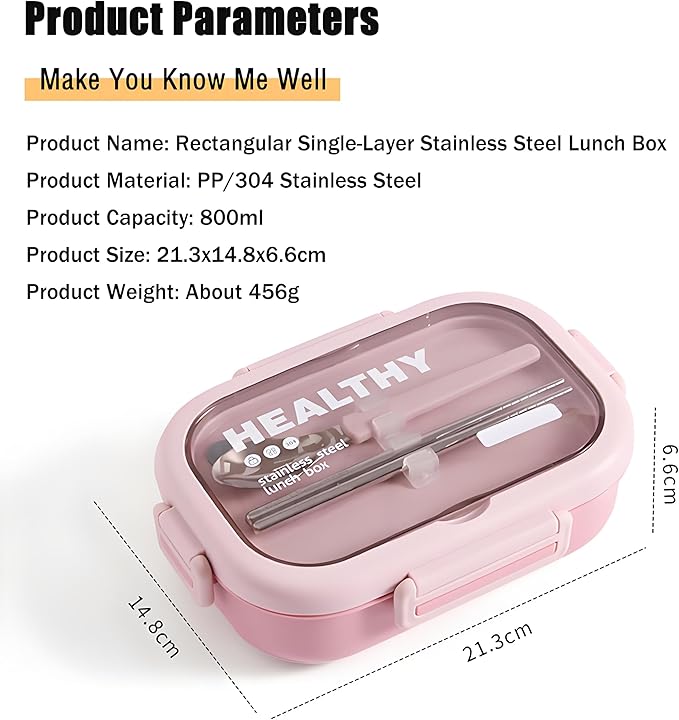 Stainless Steel Lunch Box, 2 Compartment Bento Box for Adults, Easy to Clean, Leak-Proof Design, Food Storage Container with Tableware for Family, Work, Picnics and Travel(800ml, Green)