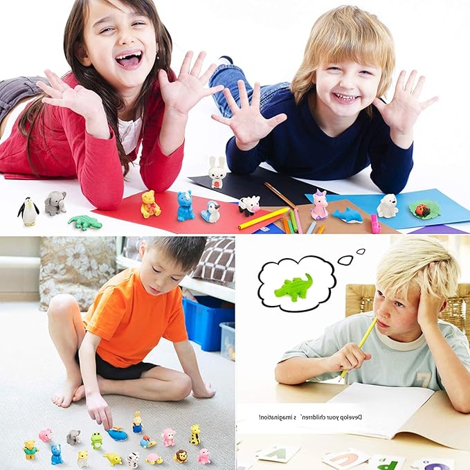 URSKYTOUS 64Pcs Animal Erasers Bulk Cute Desk Pets Kids Puzzle Erasers Take Apart Cool 3D Eraser Mini Pencil Eraser Fun Party Favors for School Supplies Classroom Rewards Easter Egg Fillers Gifts
