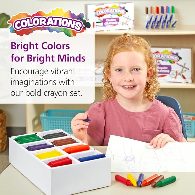 Colorations Chubby Crayons for Kids, Set of 200 - Rainbow - Classroom Supplies - 2.68" L by .56" Dia Each) - Toddlers, Bulk, Washable, Non-Toxic, Jumbo