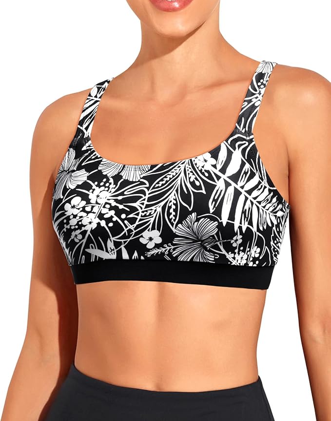 Tempt Me Women Sports Bra Bikini Tops Scoop Neck Bathing Suits Top Padded Swim Crop Tops Only