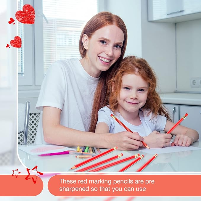 Chinco 12 Pieces Red Pencils with Eraser for Kids HB Erasable Pencils Pre-sharpened Wooden Pencil Correcting for Students School Writing Drawing Checking