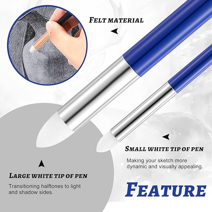 Kosiz 12 Pcs Blending Sponge Pen Double Headed Rub and Buff Washable Sketch Rubbing Sponge Brush Wipe Reusable Blending Stump Drawing Art Blenders for Artist Highlight Shadow Detail Tool (Blue)
