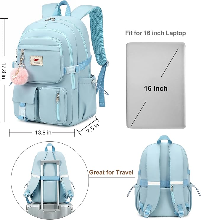 LXYGD Laptop Backpack 15.6 Inch Kids Elementary Middle High School Bag College Backpacks Anti Theft Travel Back Pack Large Bookbags for Teens Girls Women Students (Blue)