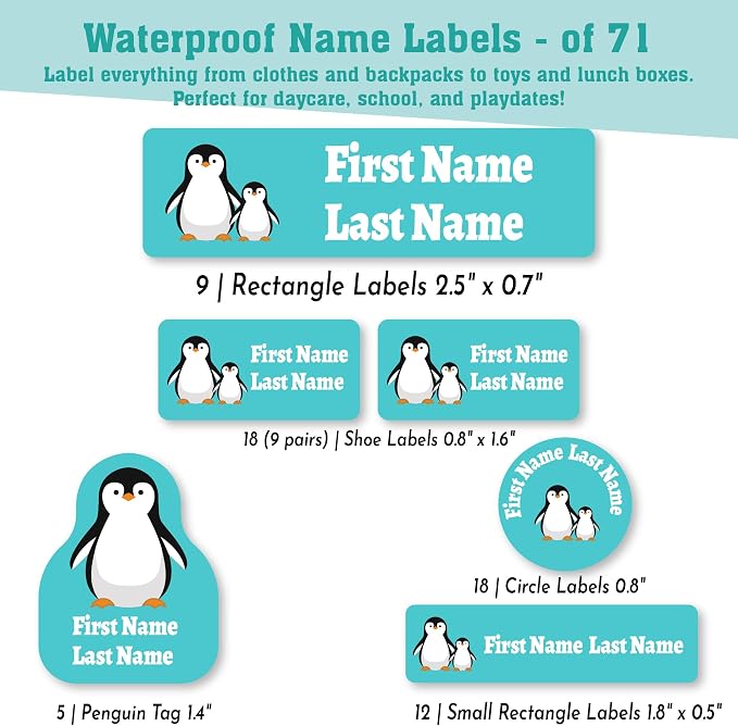 Personalized Daycare Name Labels for Kids (71 Labels) - Custom Durable Waterproof Name Stickers for Clothing Tags, Water Bottles, Lunch Boxes, and School Supplies - Dishwasher, Washer