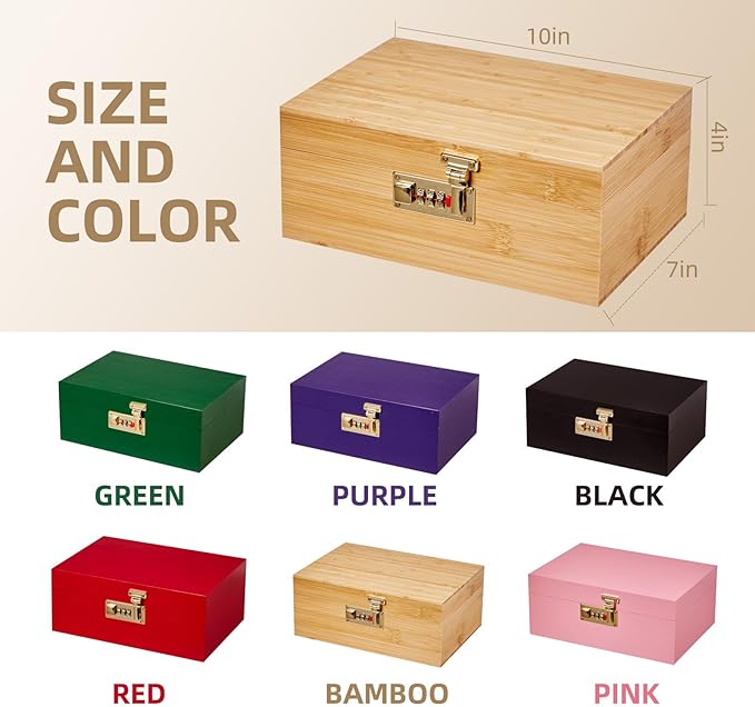 Bamboo Wood Desktop Organizer with 3 Glass Jars and Sliding Tray - Red Multi-Compartment Storage Case for Craft Supplies, Stationery, and Small Accessories (Natural wood colour)