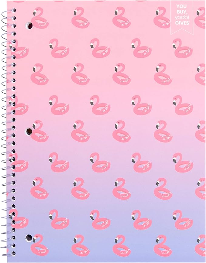 Yoobi 1 Subject Notebook | 100 College Ruled Sheets | Flamingo Print | 2 Interior Pockets | FSC Certified Paper