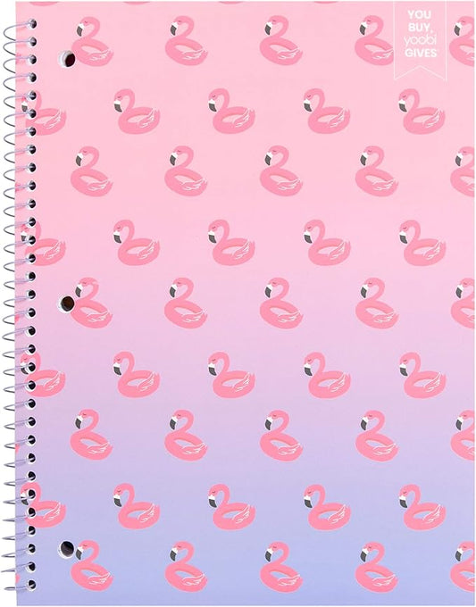 Yoobi 1 Subject Notebook | 100 College Ruled Sheets | Flamingo Print | 2 Interior Pockets | FSC Certified Paper