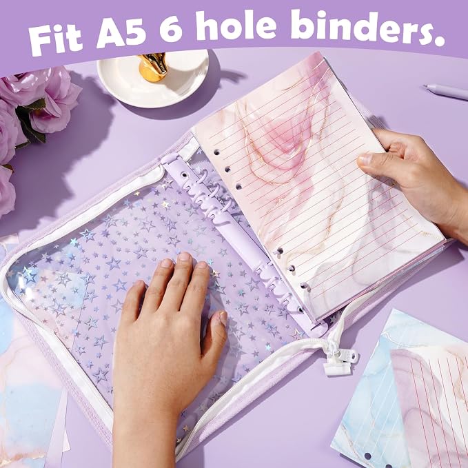 100 Sheets Marble A5 Refills Papers for Planner Insert Binder, 120GSM Thick Colorful Marble Notebook Fillers, 6 Hole Loose Leaf Papers for A5 6 Ring Binder Journal Diary Budget Girl Women