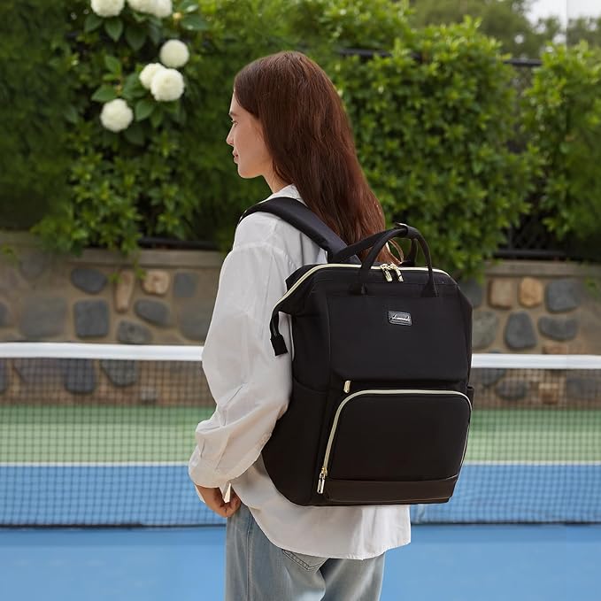 LOVEVOOK Laptop Backpack for Women with Giant Tumbler Holder Pocket, 17 inch Travel Work Backpack Purse for Nurse Teacher, Waterproof School Bag College Bookbag Cute Casual Daypack for Girls Black