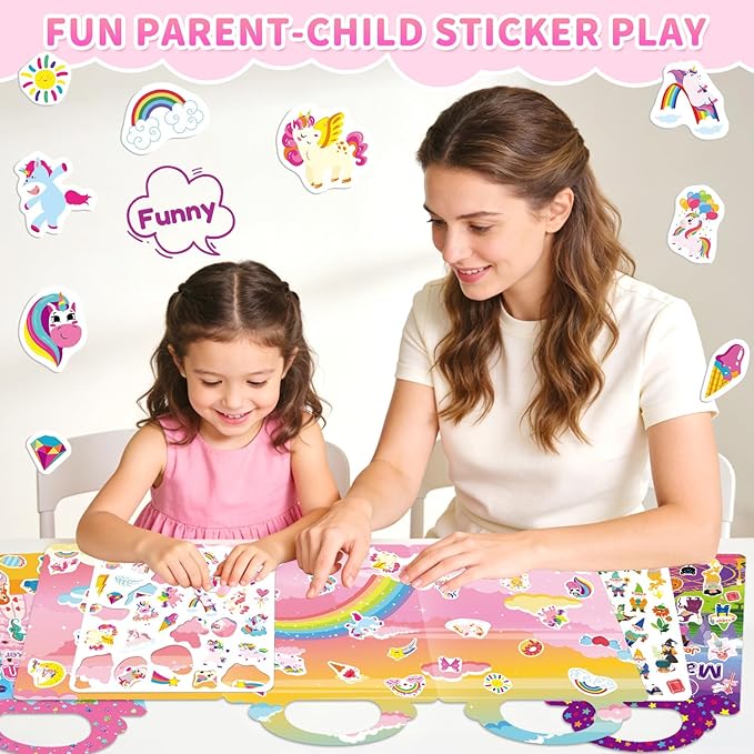 6 Sets Reusable Sticker Book for Girls 3-6, Jelly Sticker Books for Toddler, Travel Sticker Activity Toys for Kids 3 4 5 6 Years Old Girls (Girl Theme)