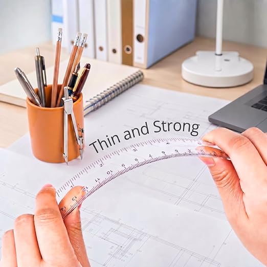 EBOOT 2 Pack Plastic Ruler Straight Ruler Plastic Measuring Tool for Student School Office(Clear,6 Inch,12 Inch Style)