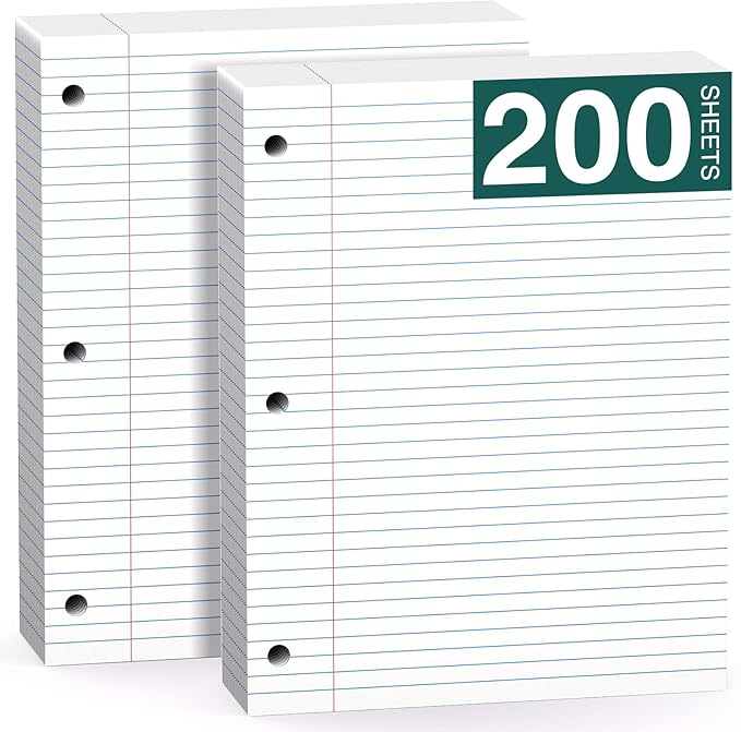 Note Pads 8 X 10.5 Loose Leaf Paper, 200 Sheets, 3 Hole Punched Lined Paper, College Ruled 8 X 10.5 Notebooks, 10-1/2" X 8 Binder Writing Pads, Filler Paper For Engineering, Office, School Supplies
