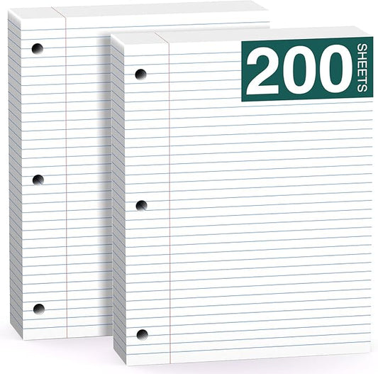 Note Pads 8 X 10.5 Loose Leaf Paper, 200 Sheets, 3 Hole Punched Lined Paper, College Ruled 8 X 10.5 Notebooks, 10-1/2" X 8 Binder Writing Pads, Filler Paper For Engineering, Office, School Supplies