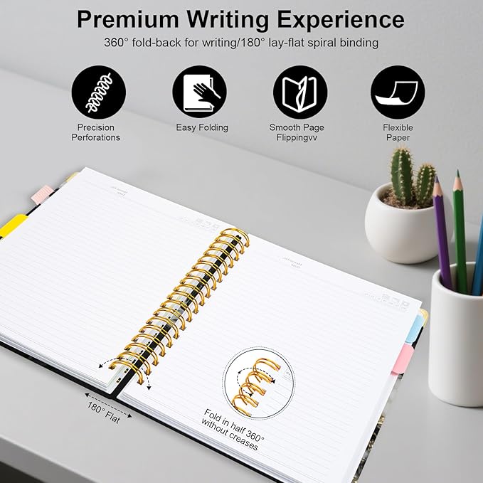 Spiral Journal Notebooks for Work, 300 Pages 5 Subject Notebook College Ruled with Dividers & Tabs, 8''x 10'' Large Notebook Journal for Women Students Note-Taking and Organizer (Midnight Marble)