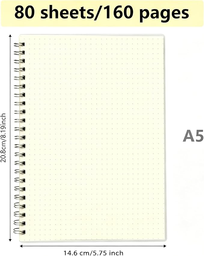 Smilo Bullet Dotted Spiral Notebook, A5 5.7"x8.3", 80 Sheets (160 Pages)