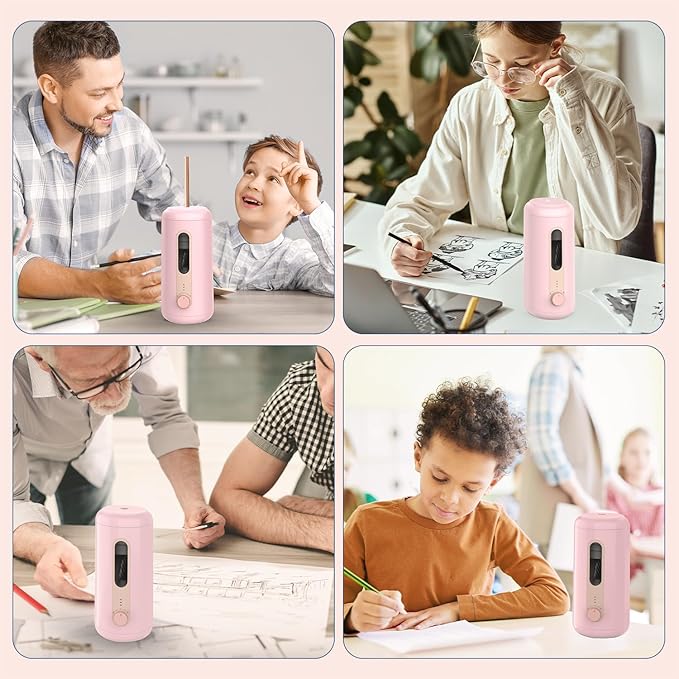 Electric Pencil Sharpener, Fully Automatic Pencil Sharpener for 6.9-10.8mm Colored/Jumbo Pencils, Auto in & Out, Rechargeable Hands-Free Sharpener for Classroom Home Office, Pink