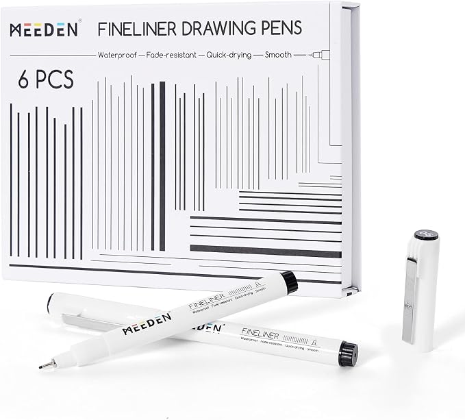 MEEDEN Micro Fineliner Drawing Pens: 0.6mm Needle Nib, 6 Pack, Black Ink