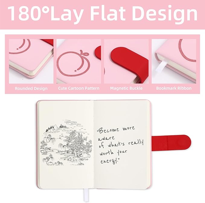 BOBO RABBIT Blank Journal Small Pocket Leather Notebook No Lines for Drawing Plain Sketch Book Cute Cartoon Fruit Peach Unlined Journal for Travel Work School, 200 Pages, 3.7"X5.9"